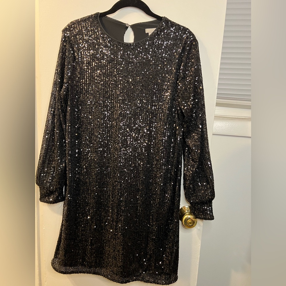 H&M Black Sequin Long Sleeve Dress